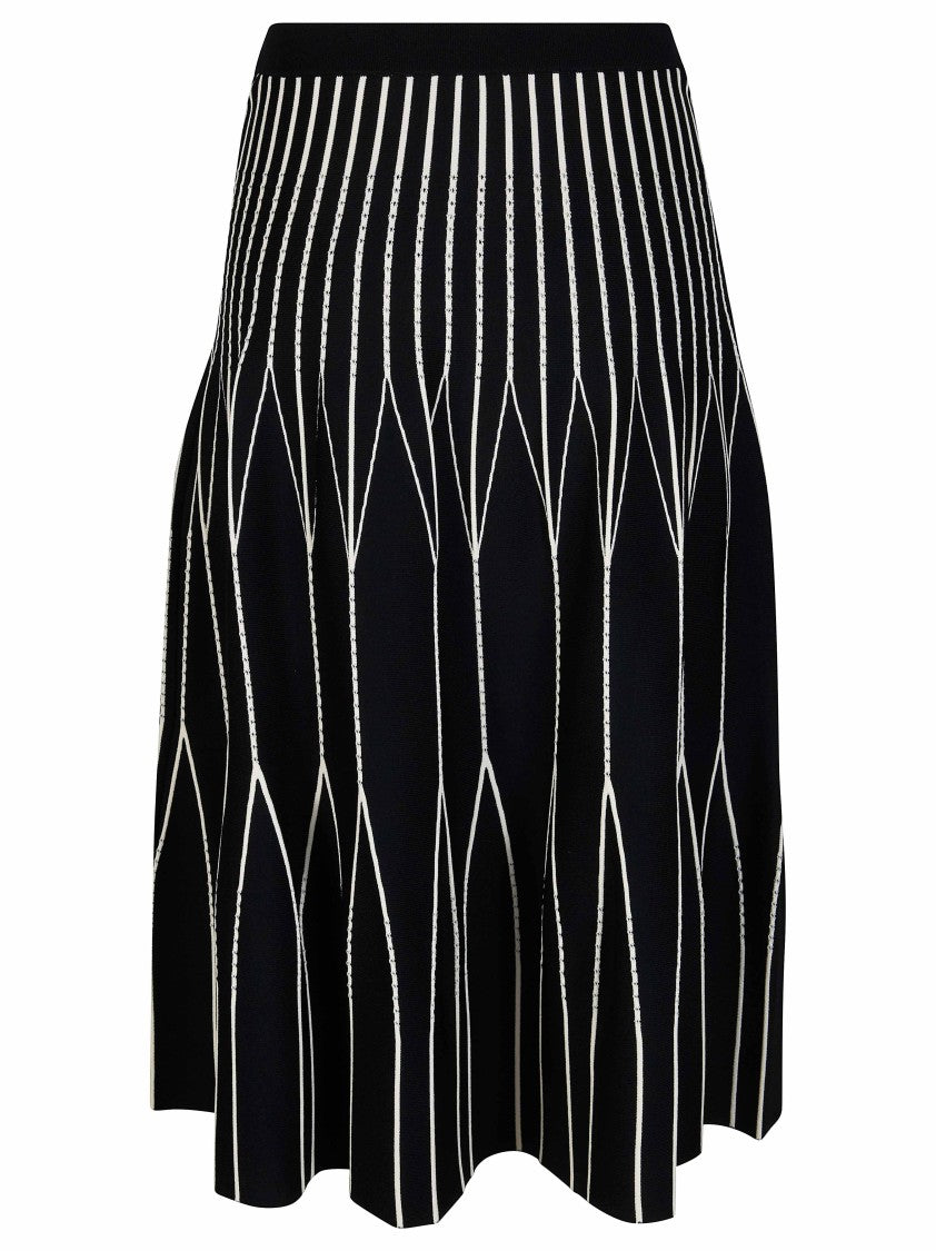 Elisabetta Franchi Black Geometric Flared Knitted Skirt
