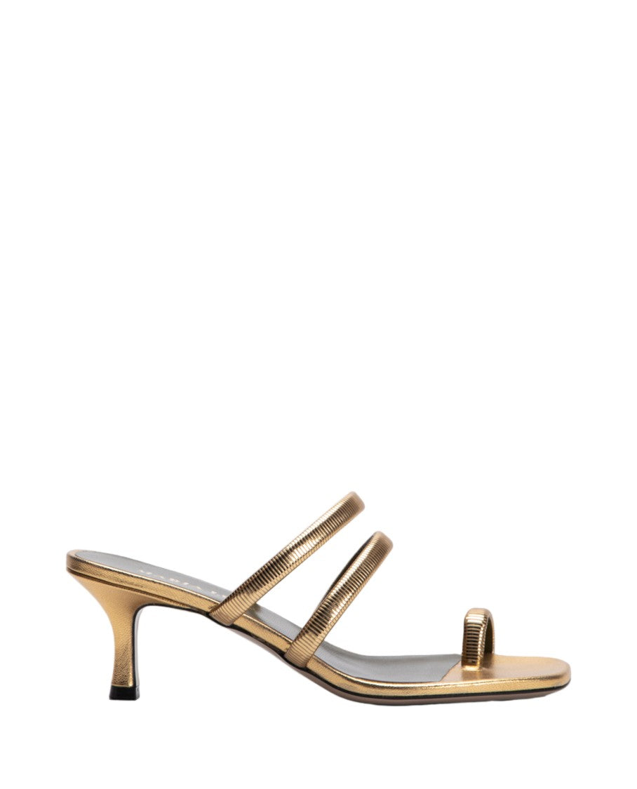 Maria Luca Metalllic Gold Flip-Flop Sandals With Textured Straps