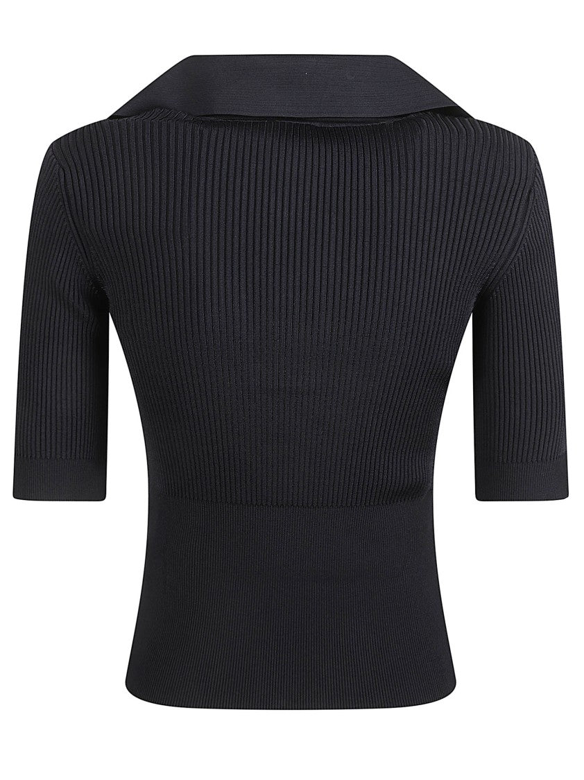 Patou Fitted Black Top With Deep V-Neckline
