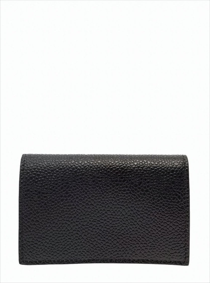 Thom Browne Textured Leather Wallet With Snap Button Closure And Tricolor Detail