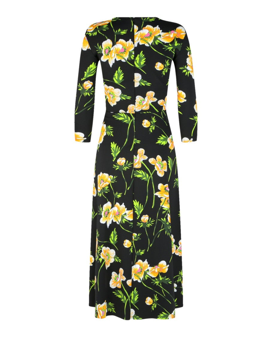 Balenciaga Floral Print A-Line Midi Dress With Bodysuit Lining