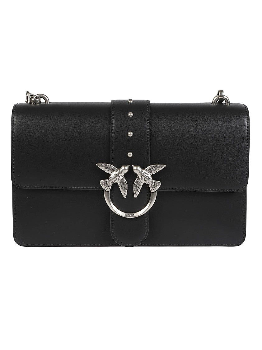 Pinko Love One Classic Black Leather Shoulder Bag