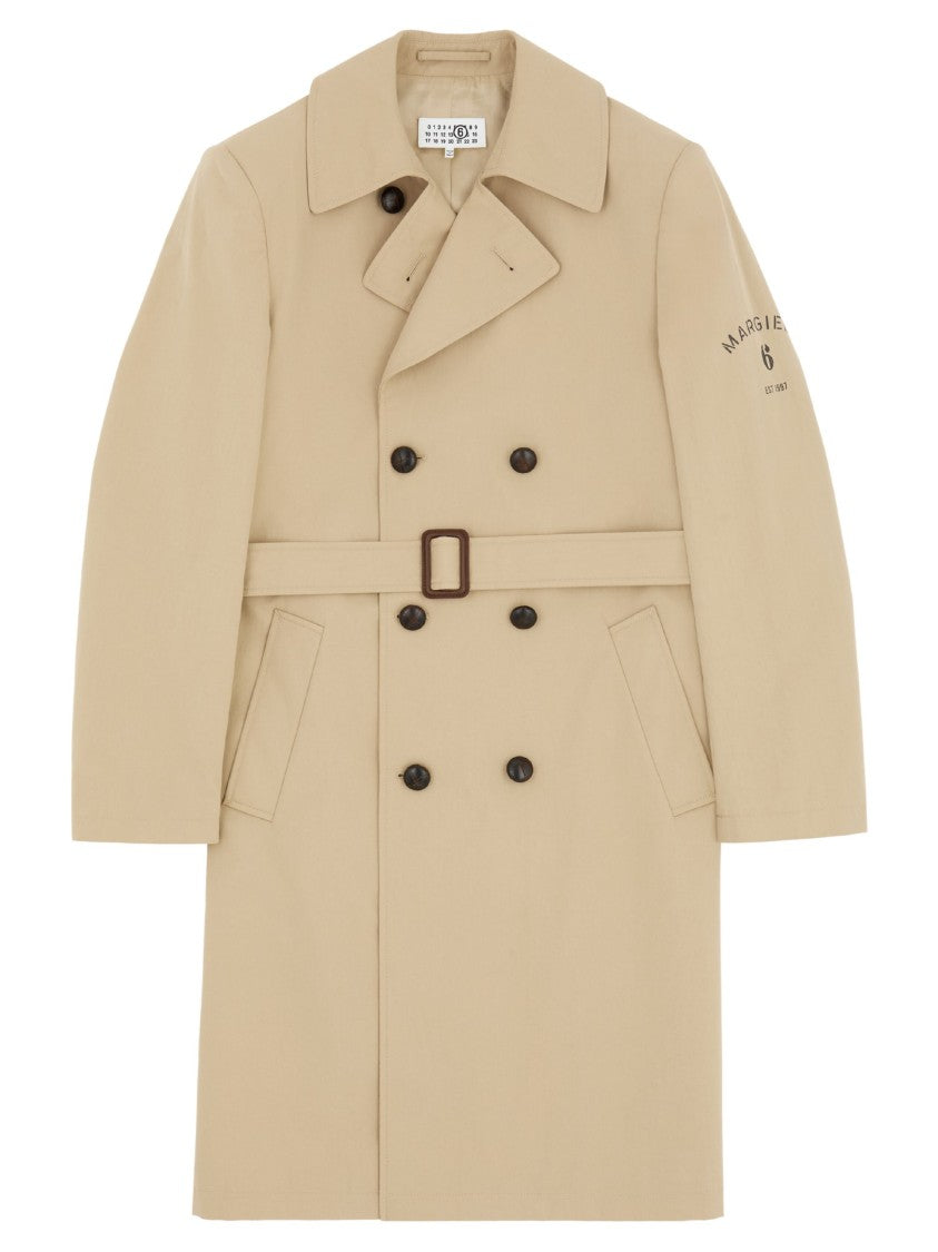 Mm6 By Maison Margiela Beige Belted Waist Cotton Trench Coat