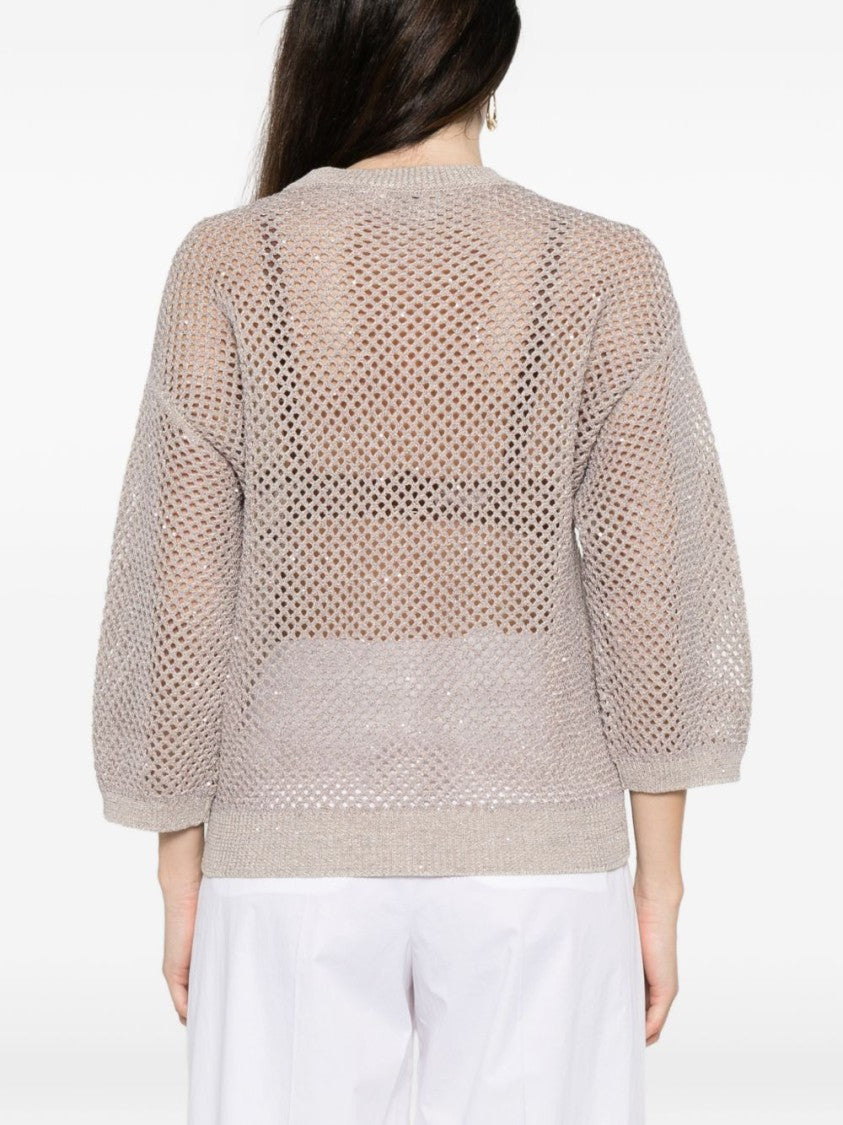 Peserico Boxy Brown Sweater With Open Weave
