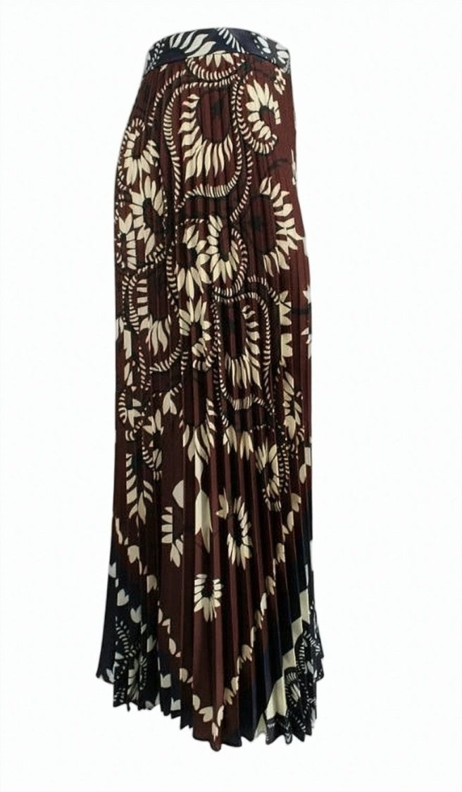 Weekend Patchwork Midi-Length Pleated Skirt