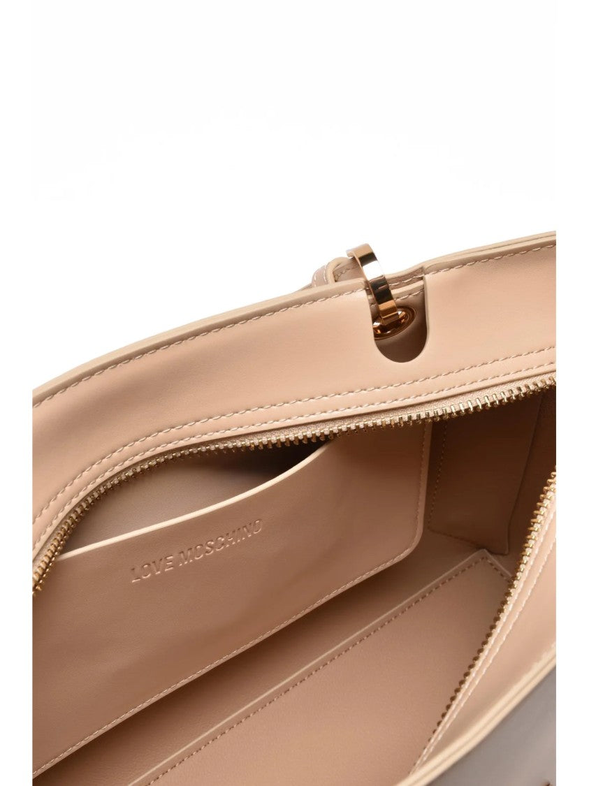 Love Moschino Beige Double Handles Polyurethane Handbag