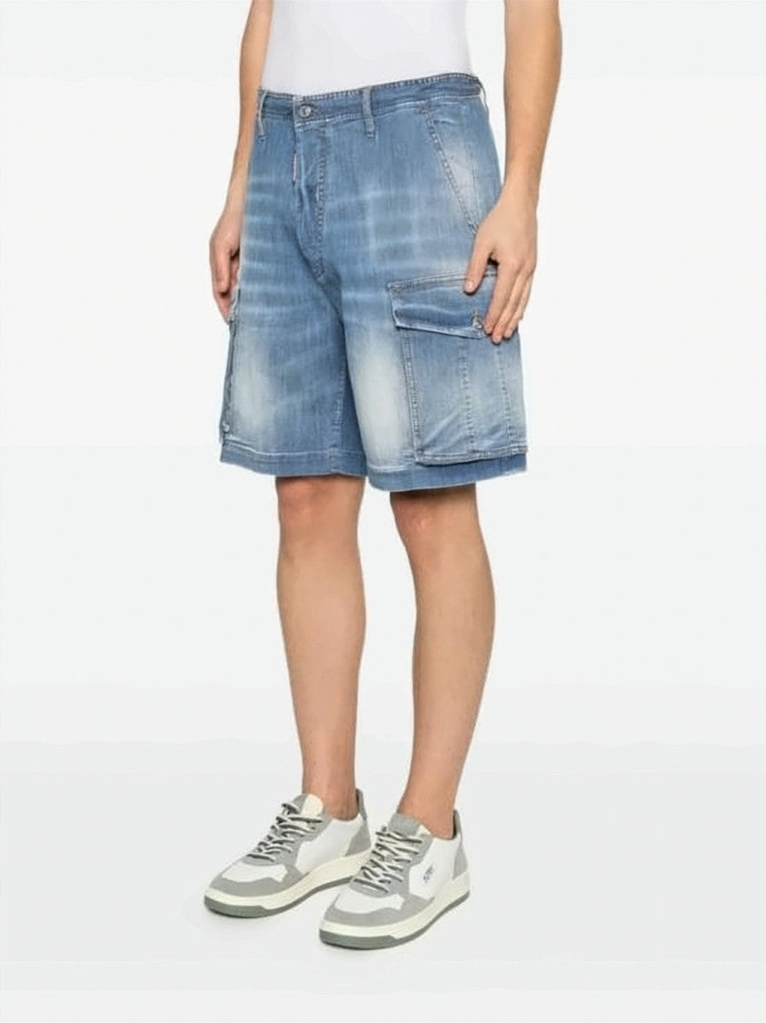 Dsquared2 Blue Straight-Fit Denim Cargo Shorts