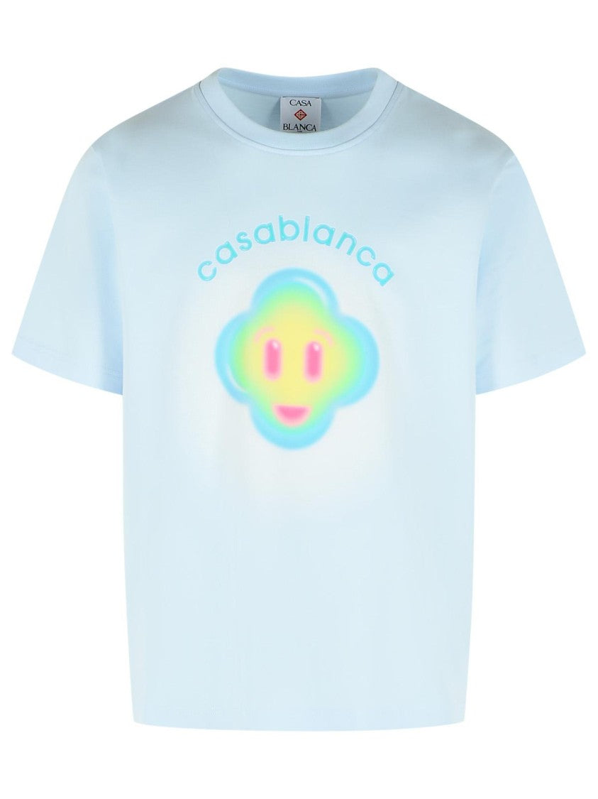 Casablanca Airbrush Smiley' Light Blue Cotton T-Shirt