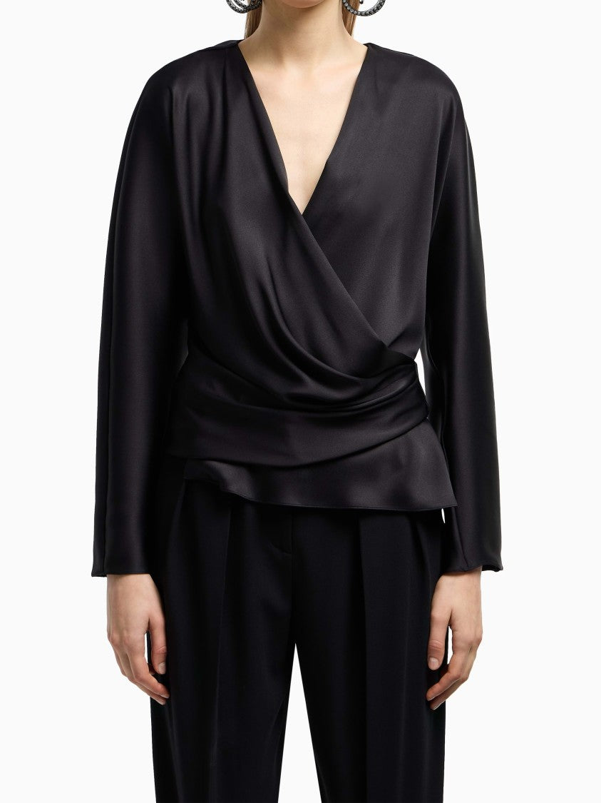 Giorgio Armani Draped V-Neck Double Silk Satin Shirt