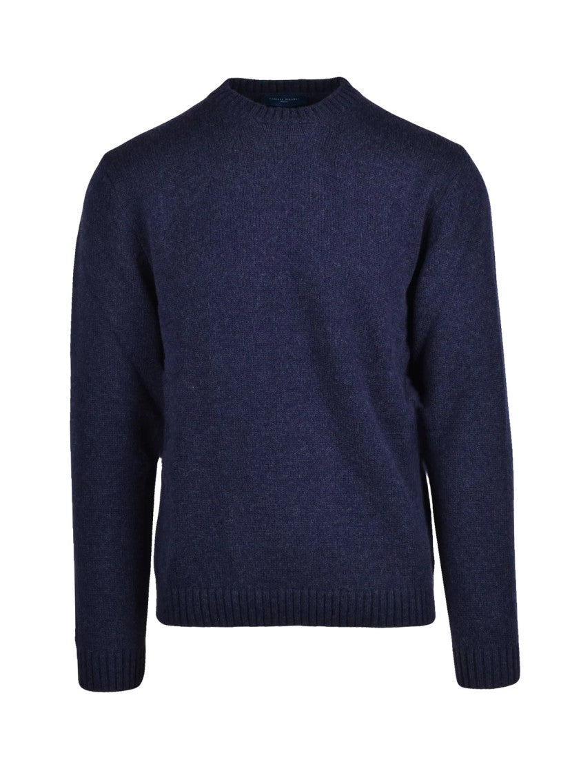 Daniele Fiesoli Classic Crewneck Sweater In Deep Blue Merino Wool