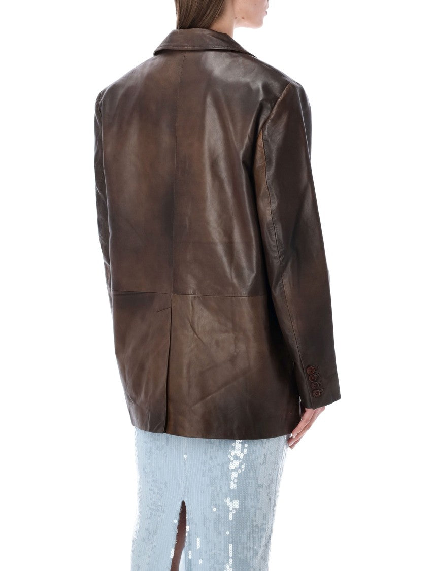 Rotate Oversized Dark Brown Leather Blazer
