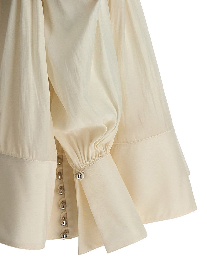 Lanvin V-Neck Wide Blouse With Drawstring Detail And Cuffed Sleeves