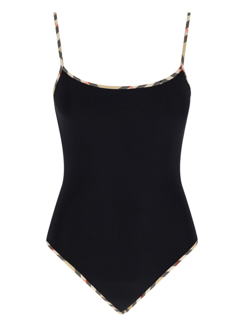 Burberry "Check" One-Piece Swimsuit In Black Stretch Fabric
