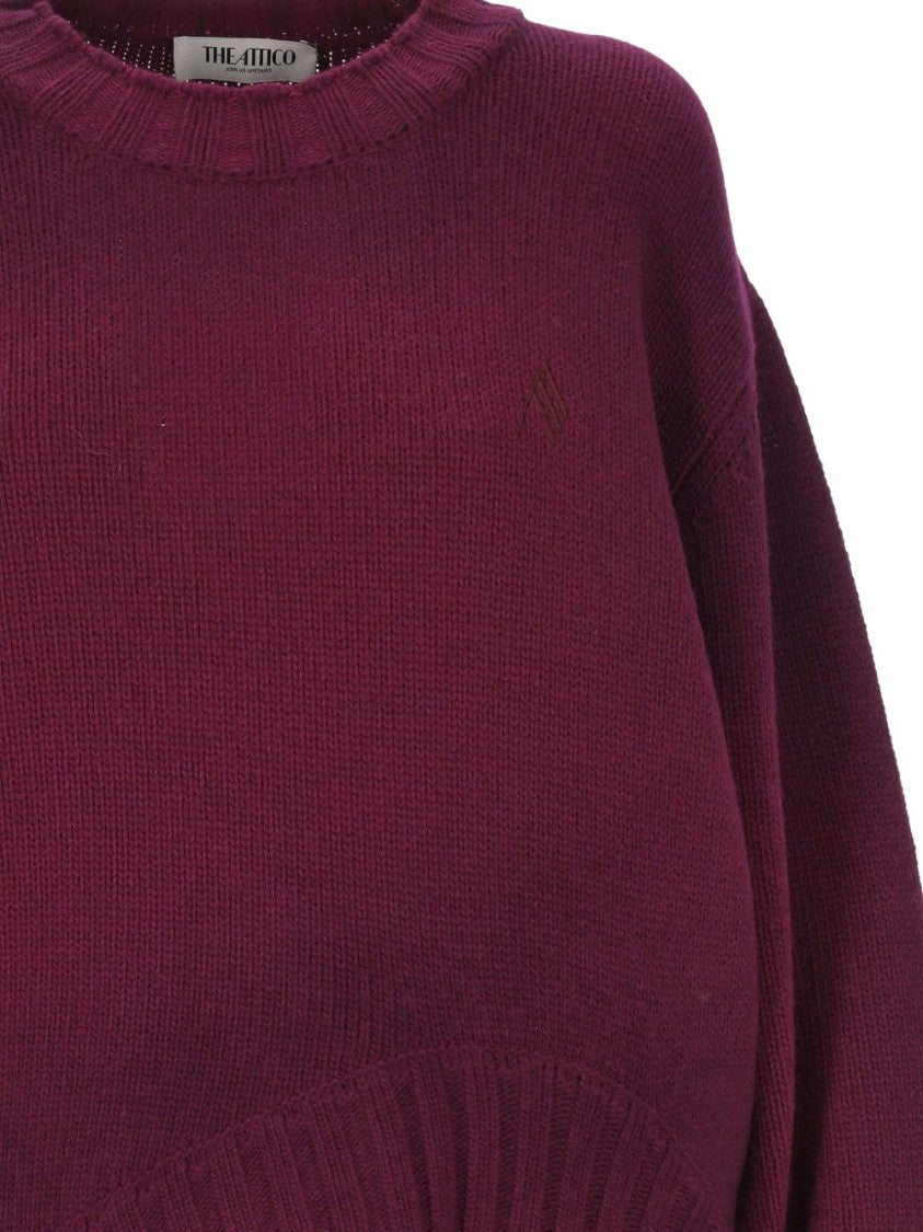 The Attico Asymmetrical Hem Purple Sweater With Ribbed Detailing