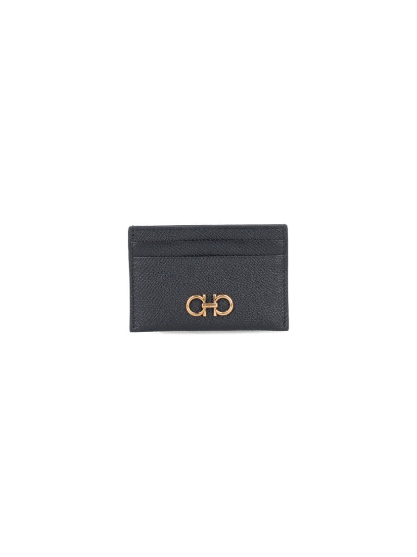 Ferragamo Textured Black Wallet With Gold-Tone Logo Detail