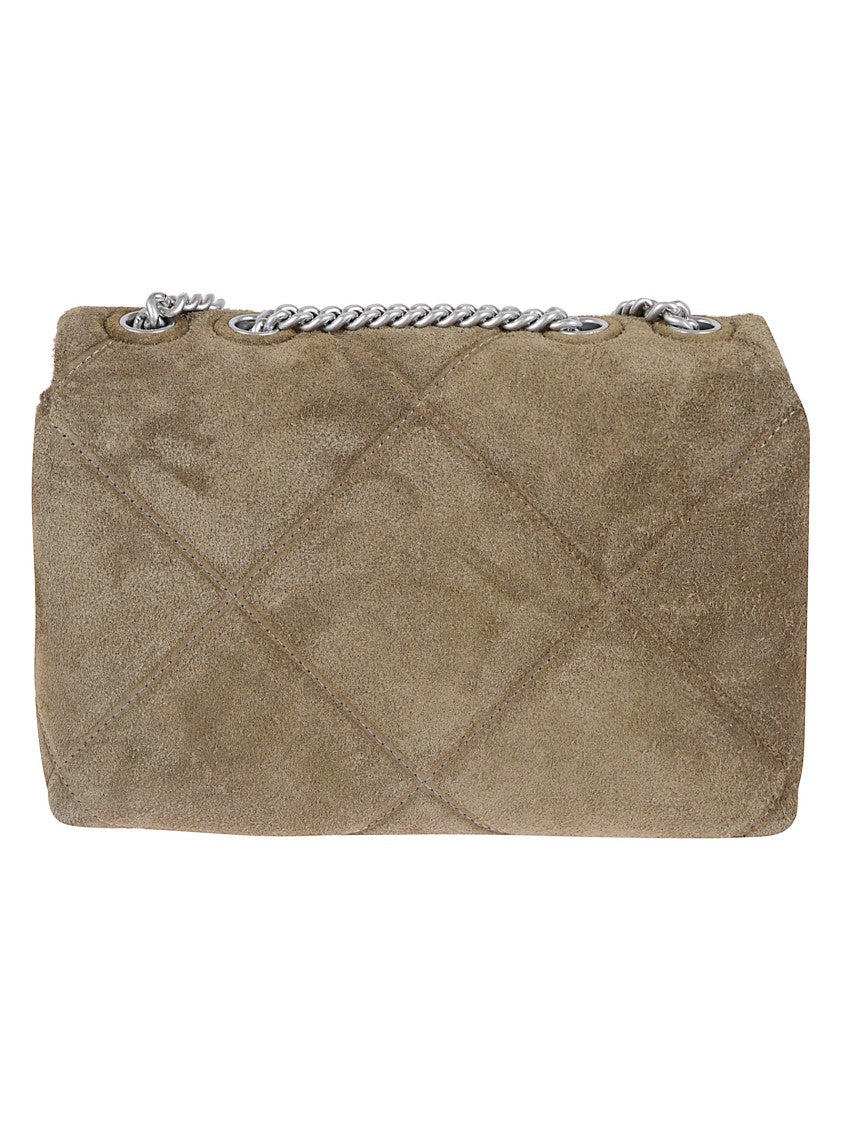 Tory Burch Quilted Deep Olive Suede Bag With Chain