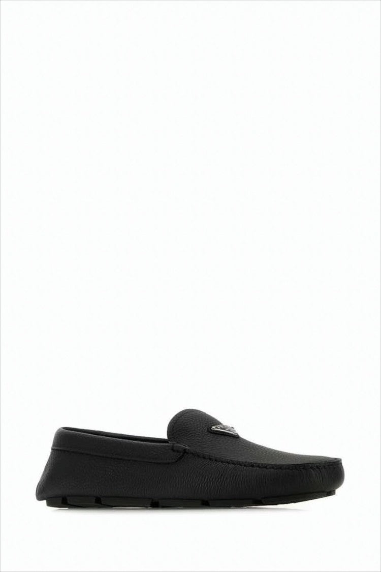 Prada Black Leather Loafers With Rounded Toe