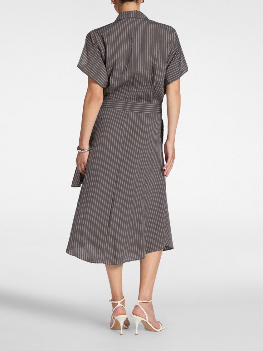Elena Miro` Wrap Midi Pinstripe Pattern Belted Dress