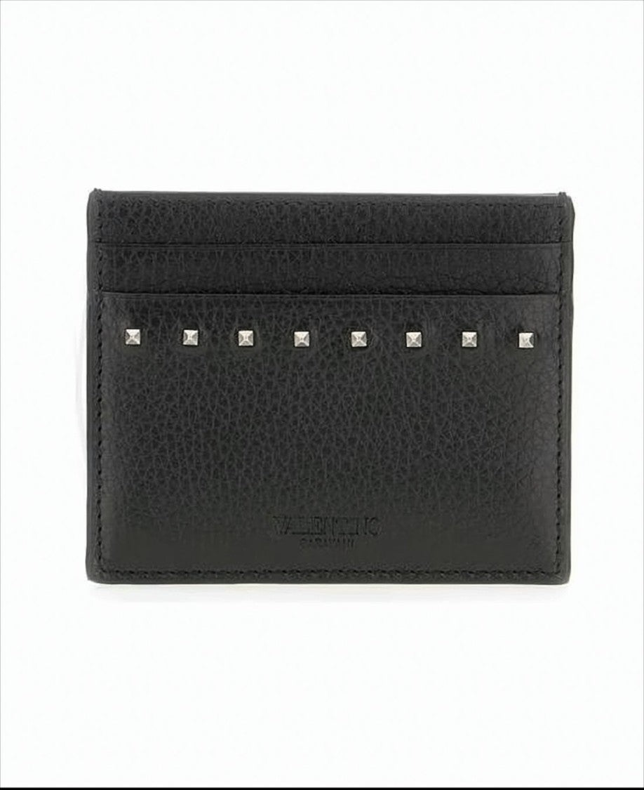 Valentino Garavani Textured Leather Card Wallet With Metal Studs