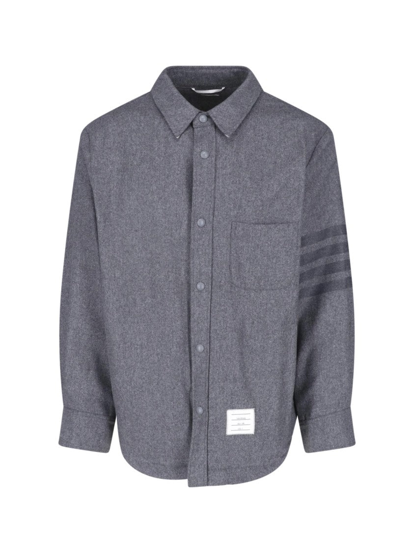 Thom Browne Grey 4-Bar Wool Flannel Shirt