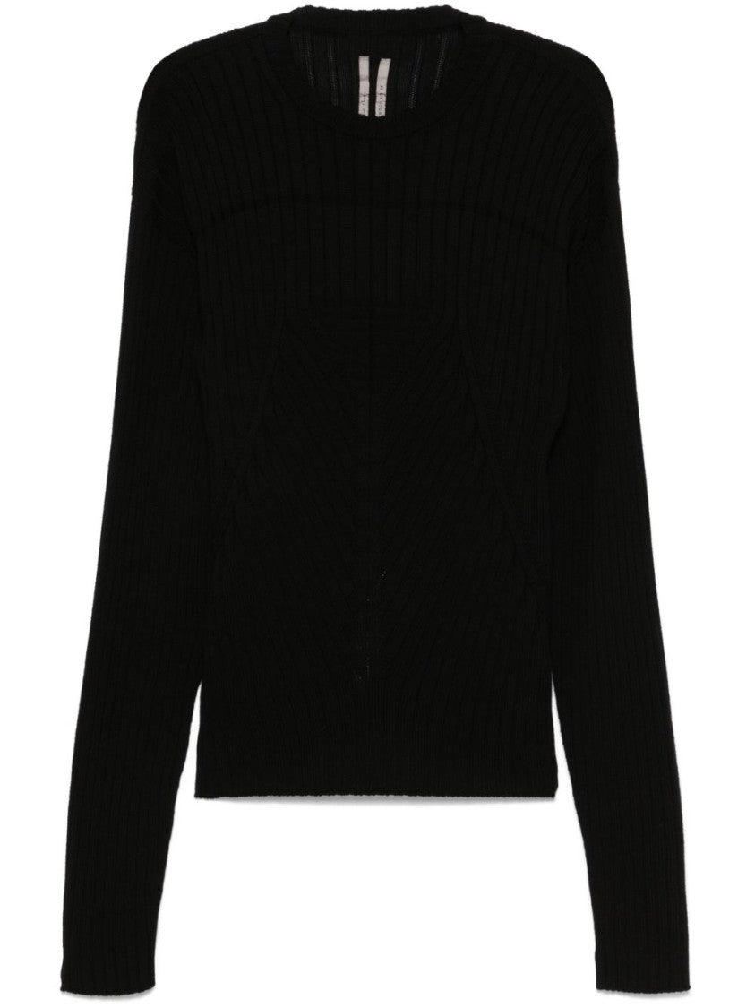 Rick Owens Crew Neck Sweater With Drop Shoulder Design And Seam Detailing