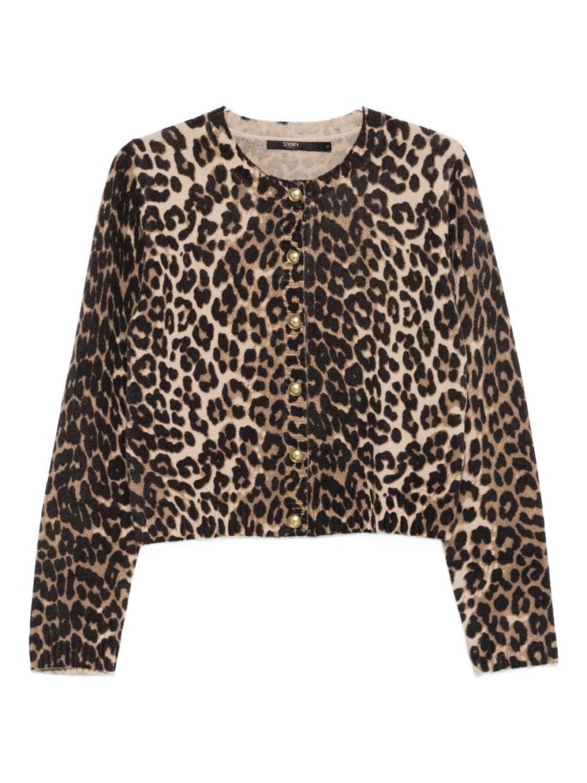 Seventy Sergio Tegon Cropped Wool Sweater With Leopard Print