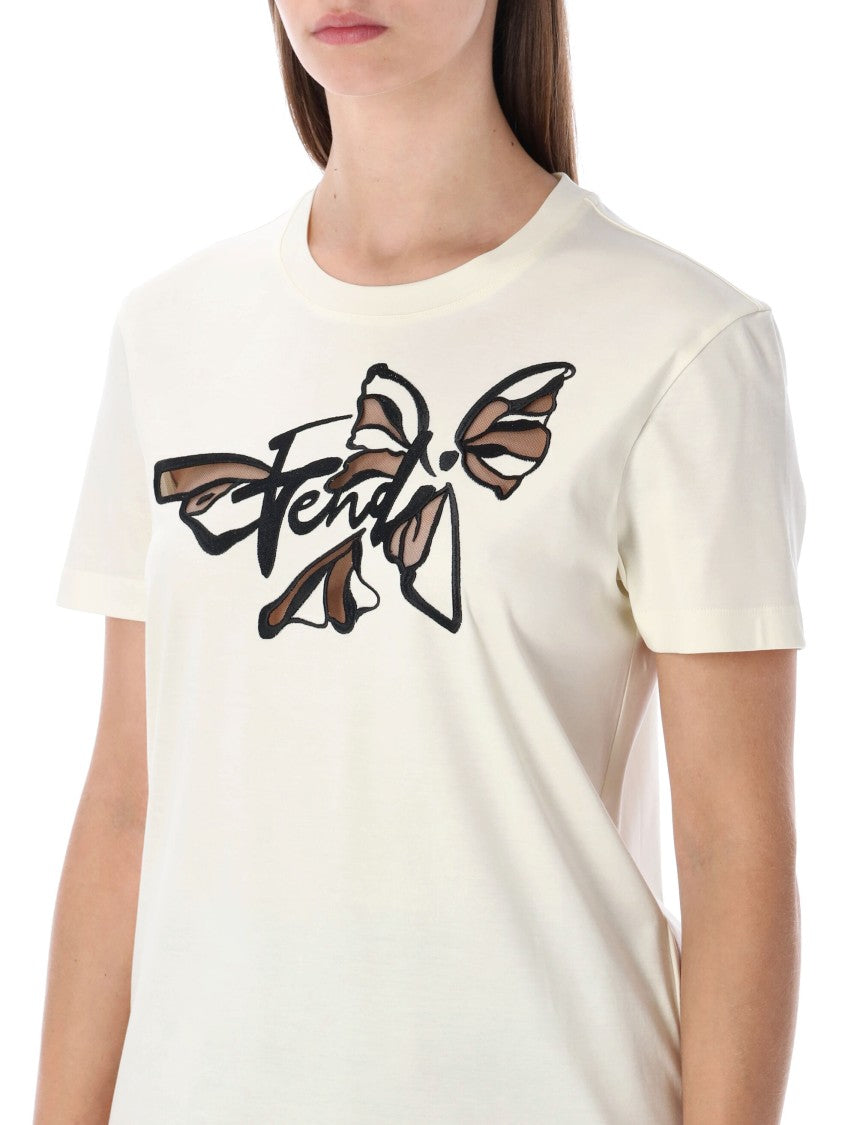 Fendi Butterfly-Graphic Cotton T-Shirt With Contrast Embroidery
