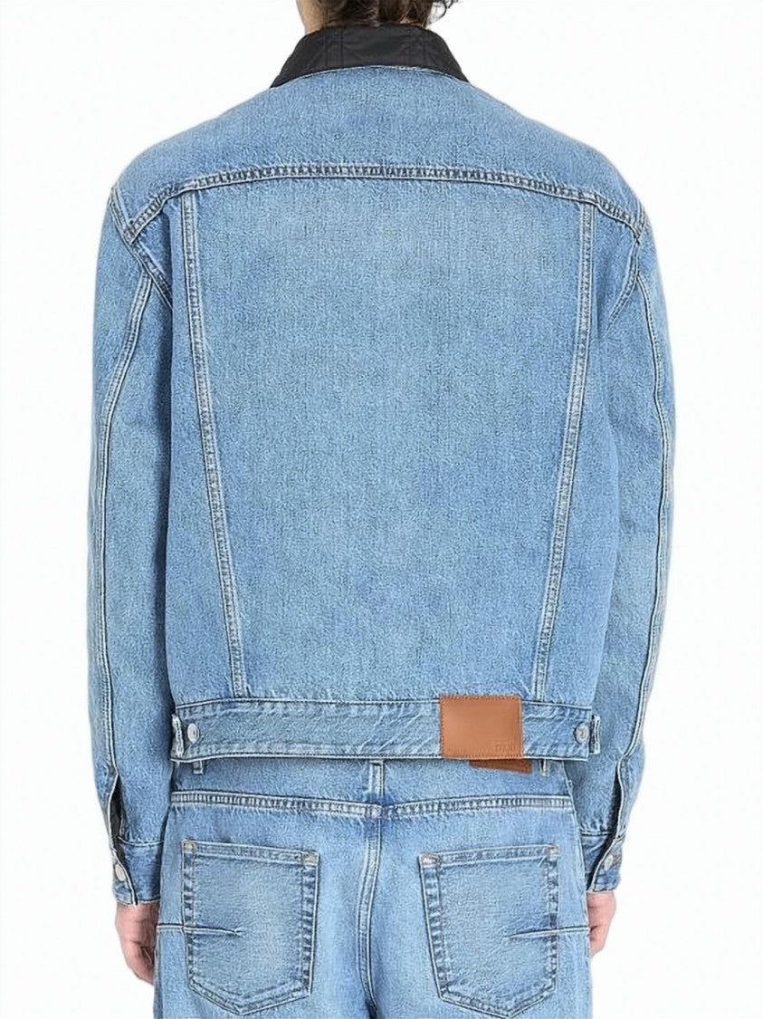 Dior Structured Light Blue Denim Jacket With Black Collar And Tailored Fit