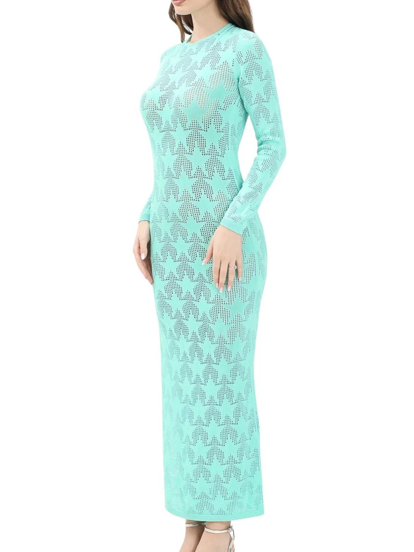 Akep Aqua Viscose Polyamide Perforated Silhouette Dress
