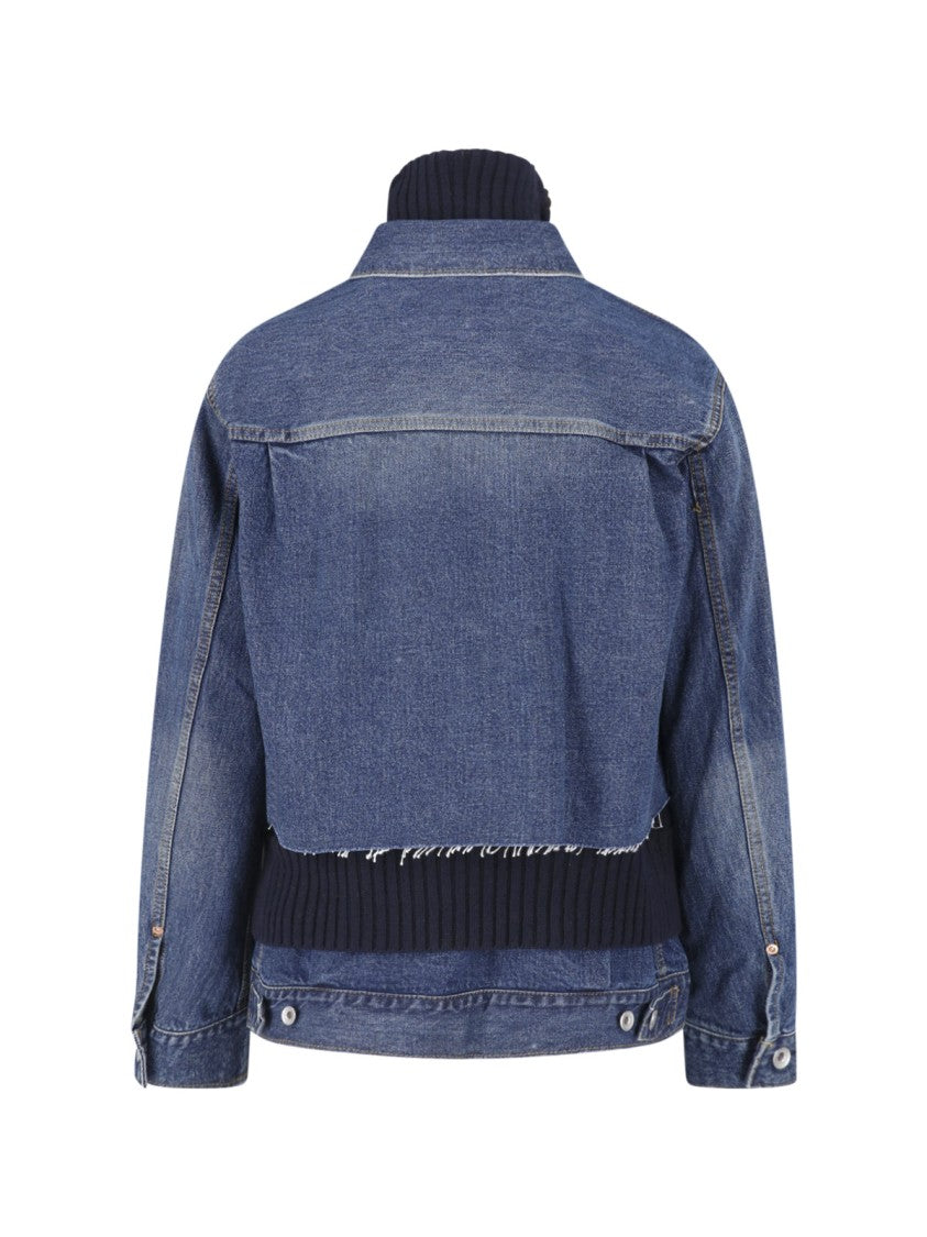 Sacai Blue Cotton-Wool Deconstructed High Neck Denim Jacket