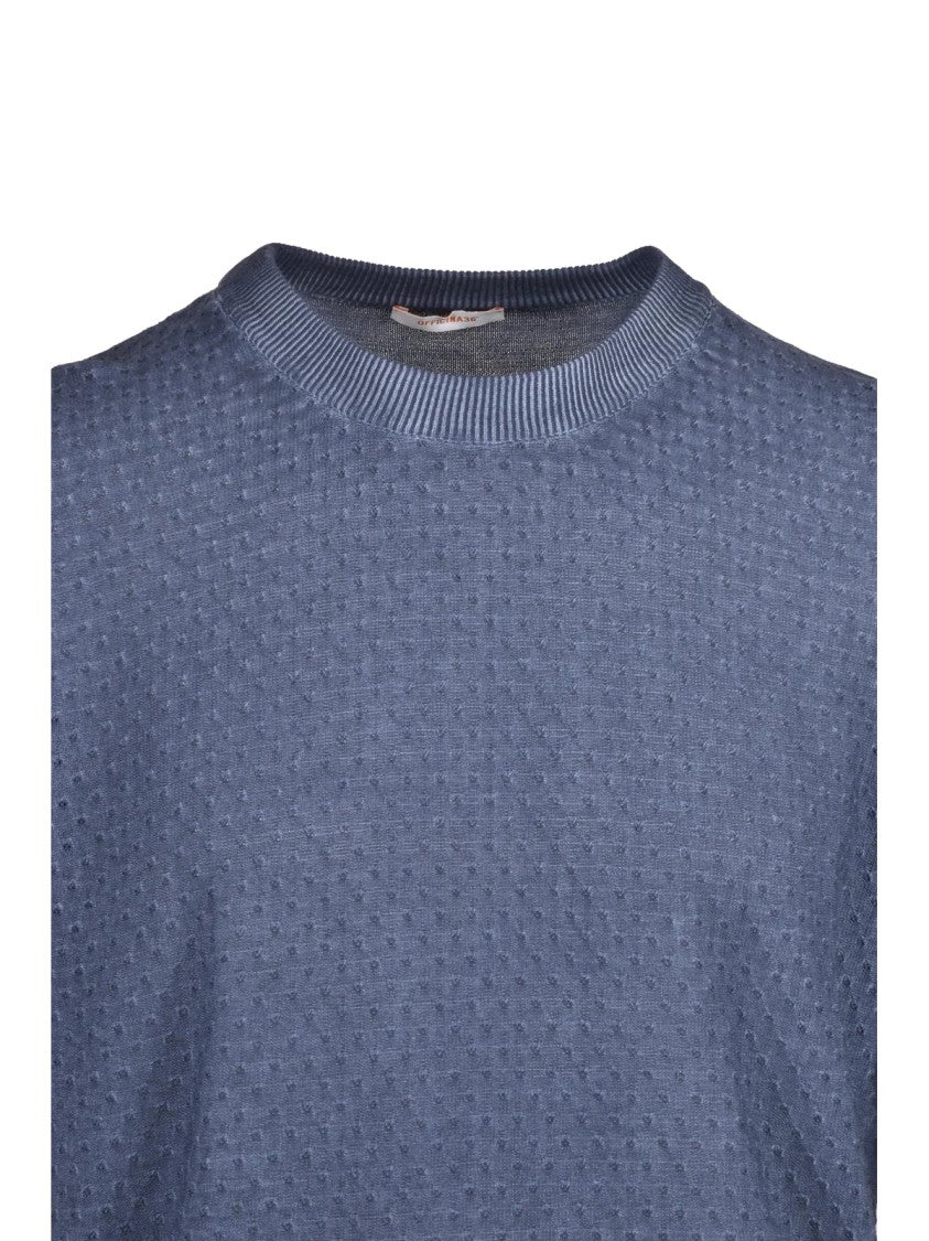Officina 36 Crew Neck Jumper With Perforated Design And Ribbed Trims