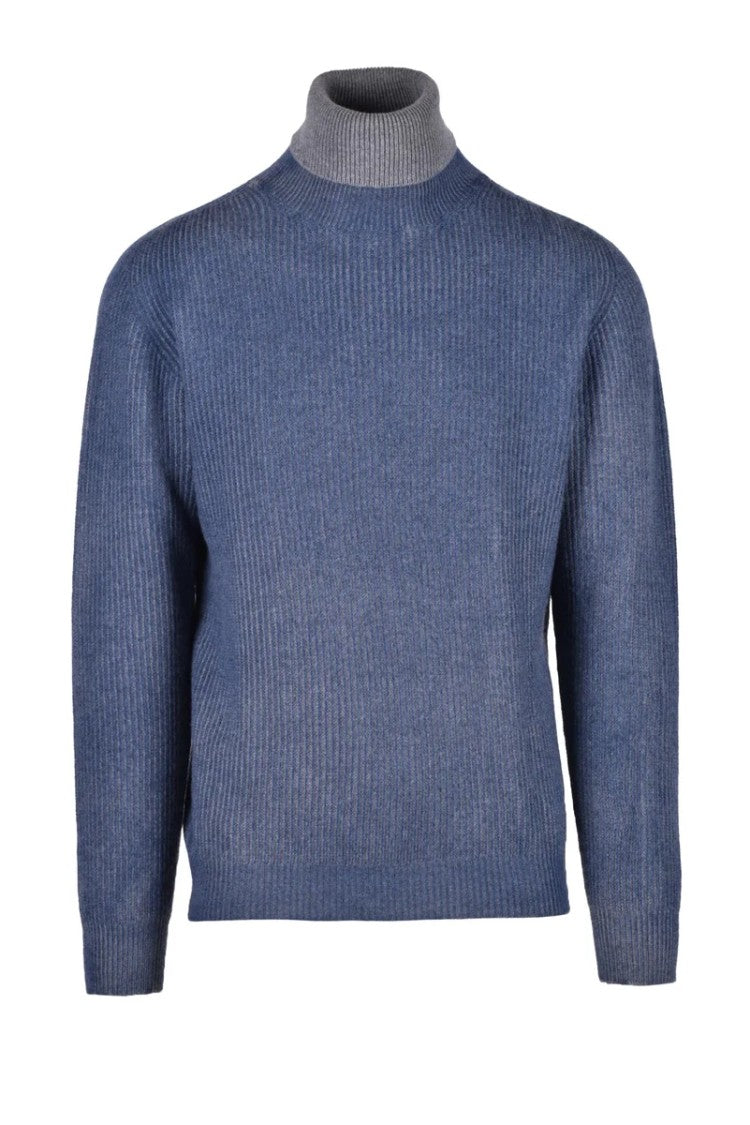 Original Vintage Style Ribbed Knit Sweater With Contrasting Turtleneck