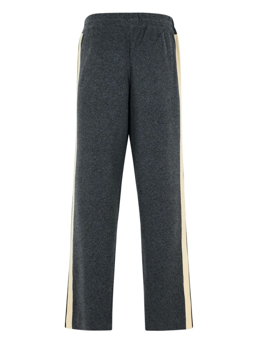 Palm Angels Gray Trousers With Light Beige Side Stripes
