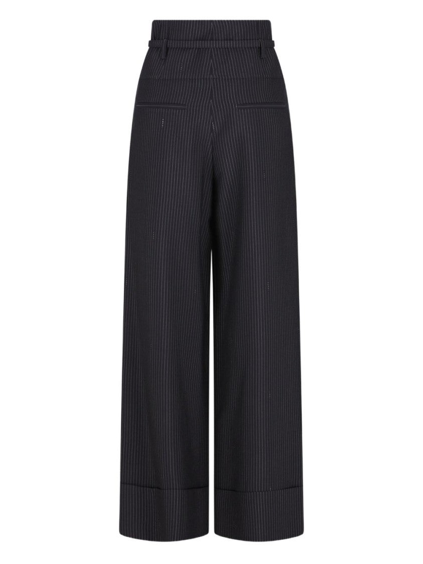 Fendi Cropped Wide-Leg Trousers With Pinstriped Design