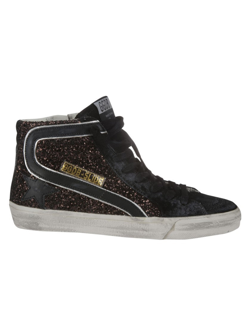 Golden Goose Black Leather Glitter Sneakers