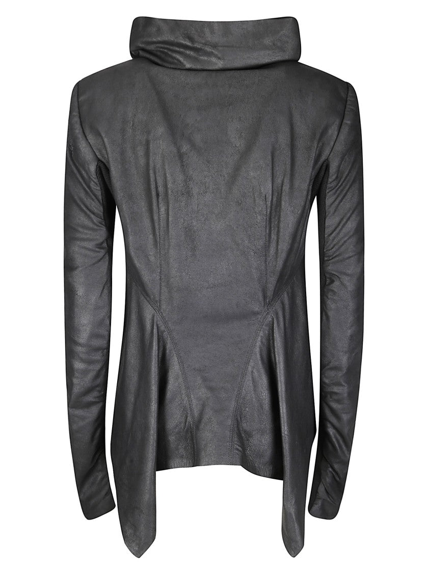 Rick Owens Tailored Black Lamb Leather Jacket With Padded Shoulders