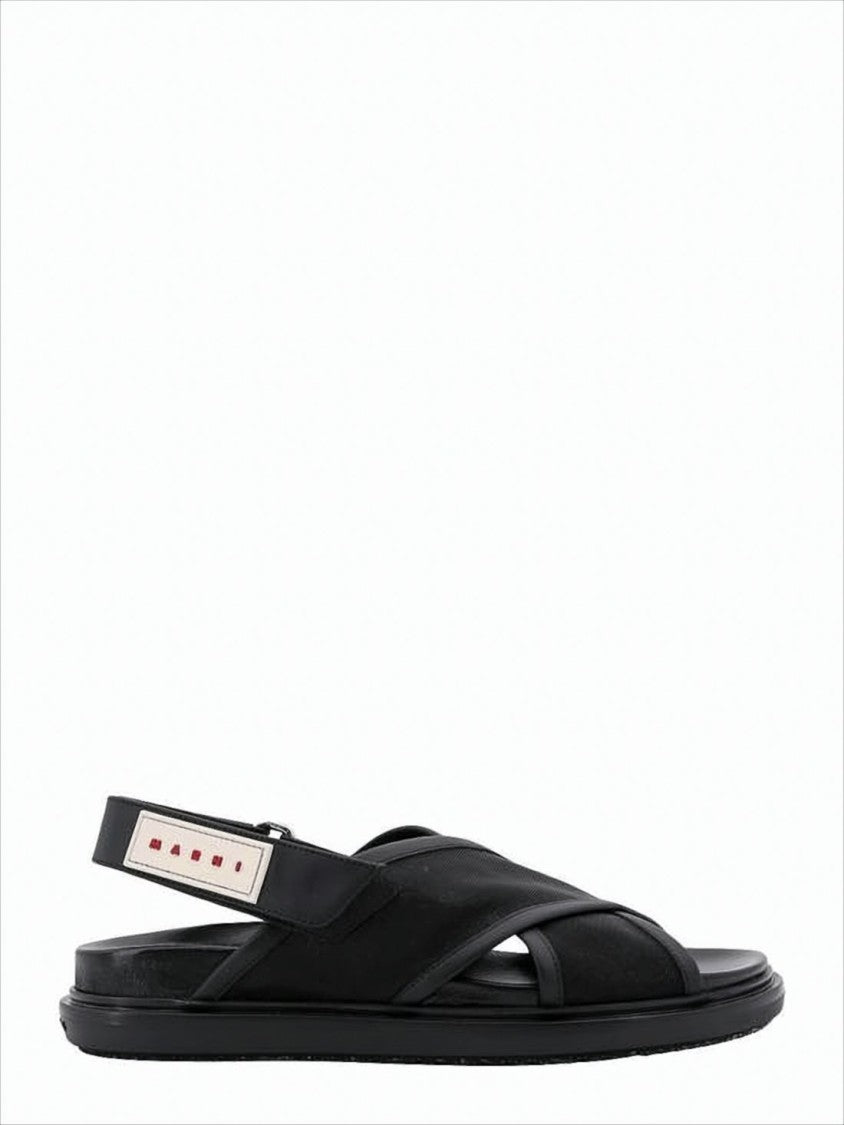 Marni Open-Toe Black Mesh Sandals With Crisscross Straps And Rubber Sole