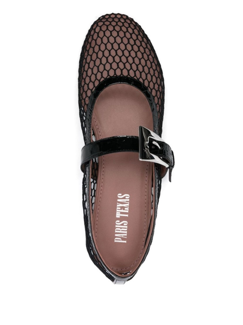 Paris Texas Unique Black Mesh Flats With Delicate Buckle Strap
