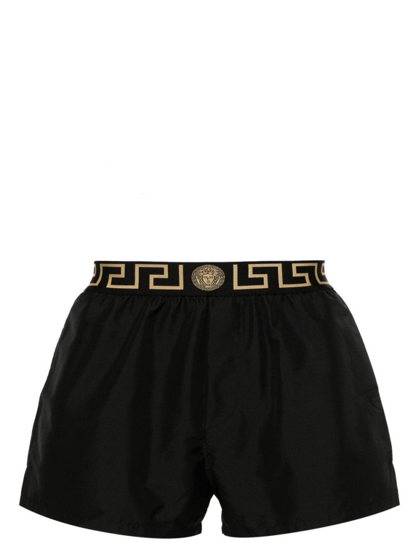 Versace Tailored Black Shorts With Gold Greek Key Design