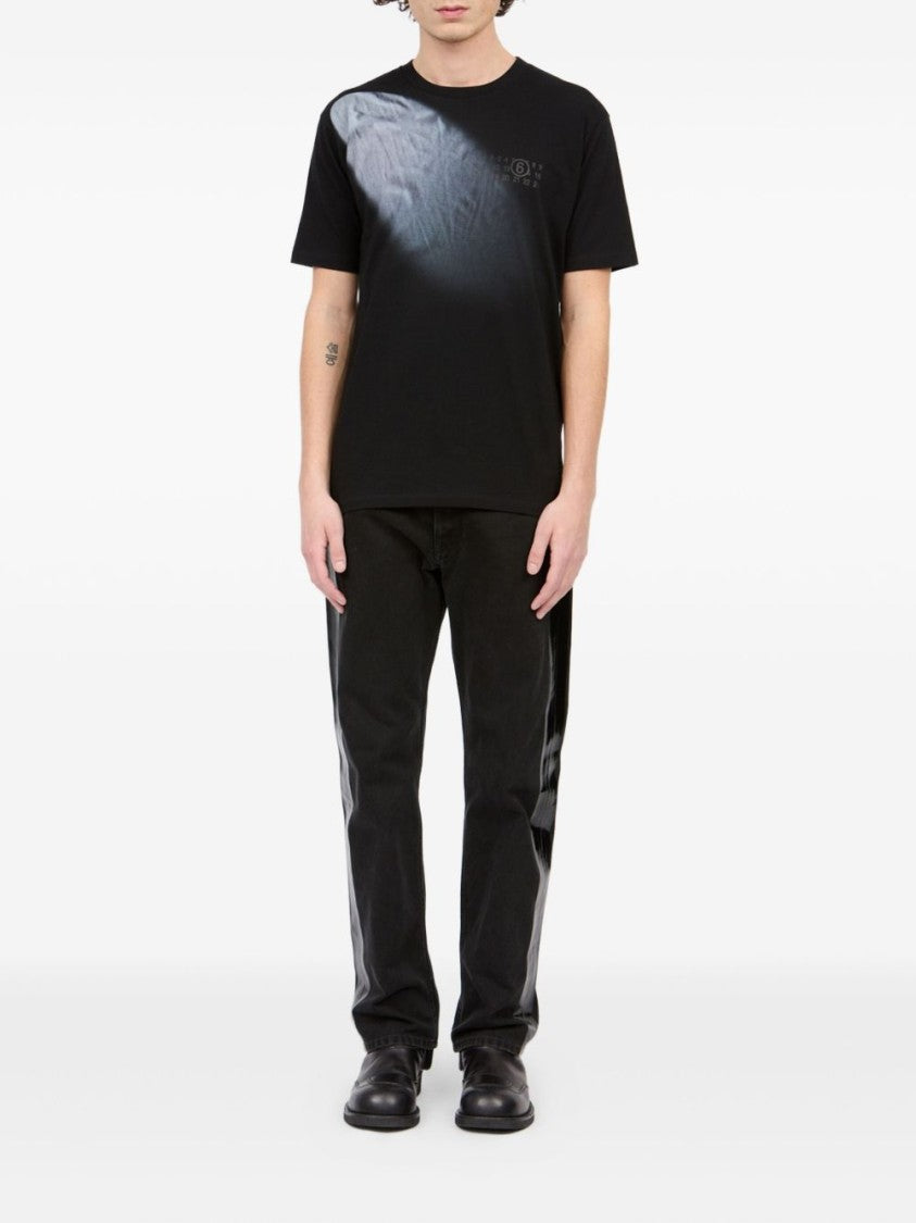 Mm6 By Maison Margiela Gradient Effect Black T-Shirt With Subtle Graphic Print