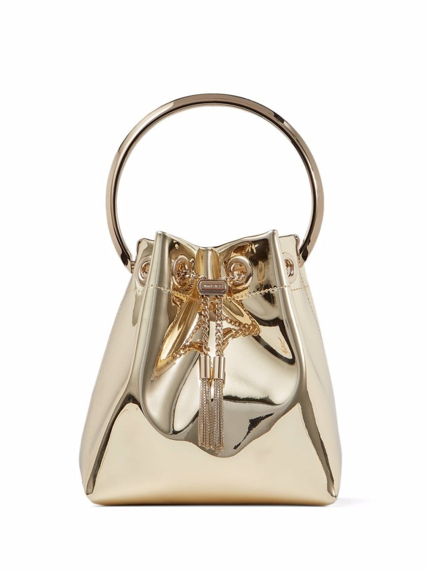 Jimmy Choo Gold-Tone Leather Bag With Drawstring Closure