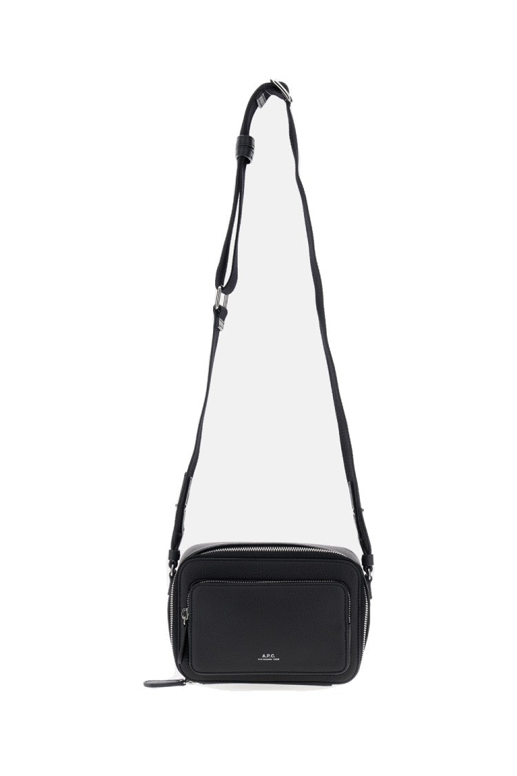 A.P.C. Compact Black Shoulder Bag With Adjustable Strap And Front Pocket