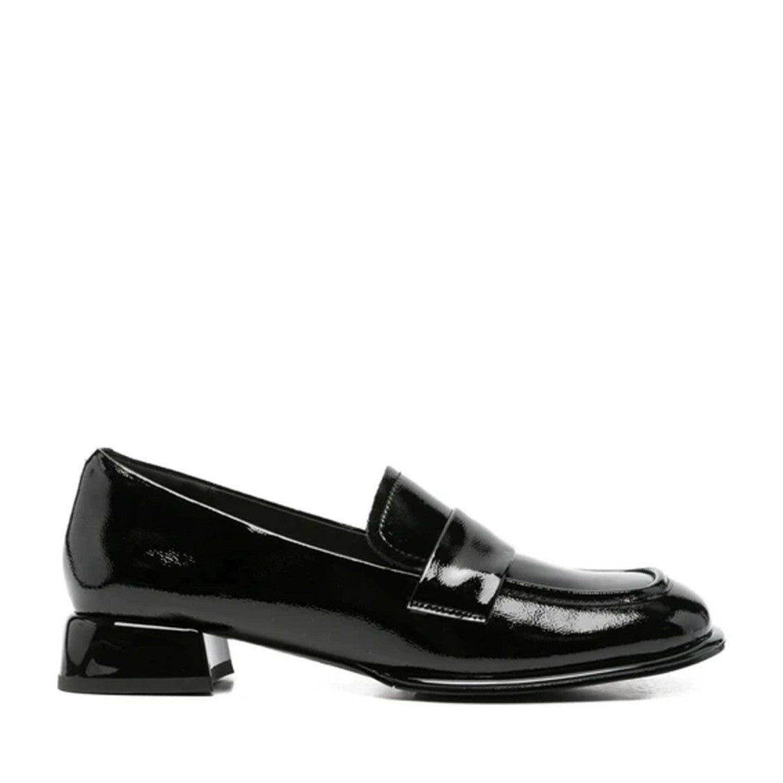 Sergio Moretti Black Glossy Rounded Square Toe Strap Patent Leather Loafers