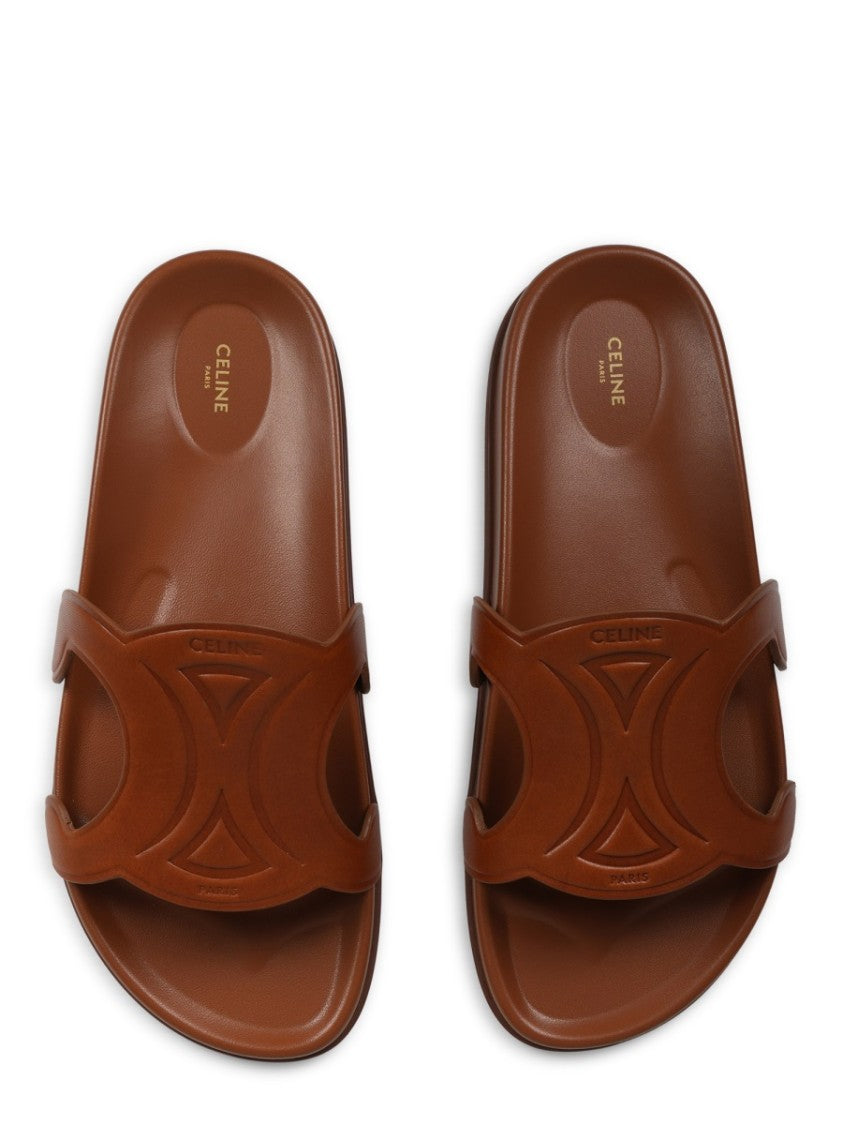 Celine Triomphe Flat Embossed Calf Leather Sandals
