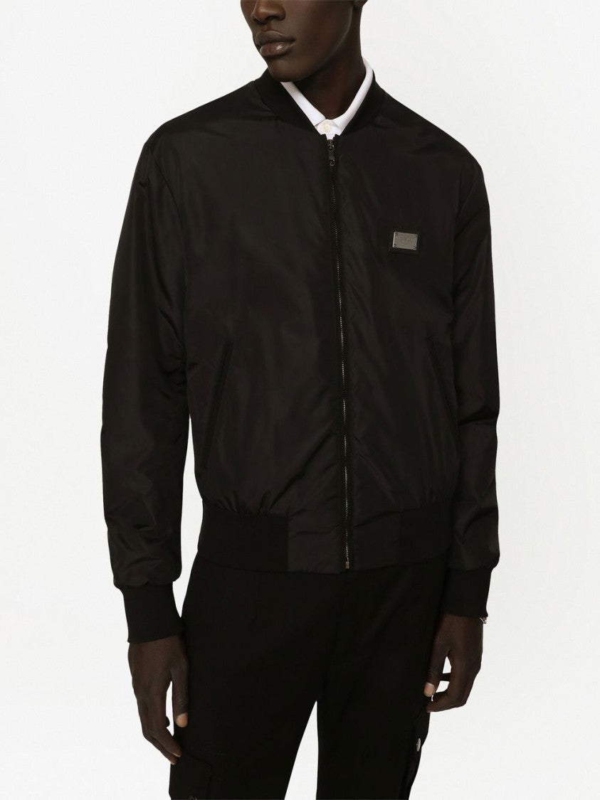 Dolce & Gabbana Fitted Black Bomber Jacket With Ribbed Details