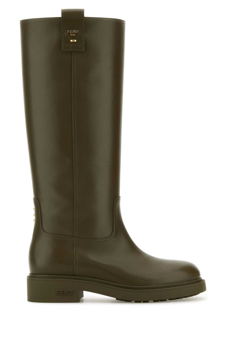 Fendi Army Green Leather Filo Boots