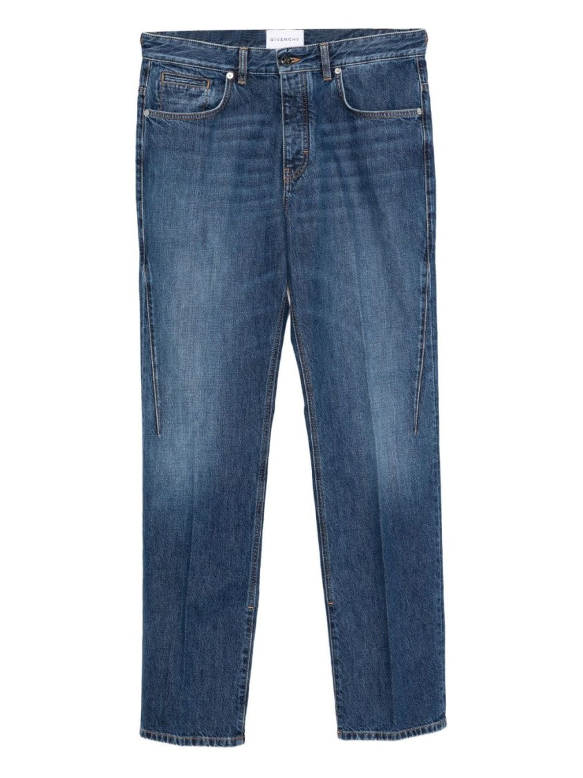 Givenchy Straight-Leg Denim Jeans With Faded Blue Wash And Embroidered Branding