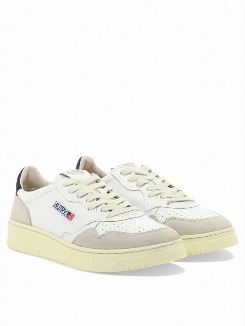 Autry Low-Top White Leather Sneakers With Beige Suede Overlays
