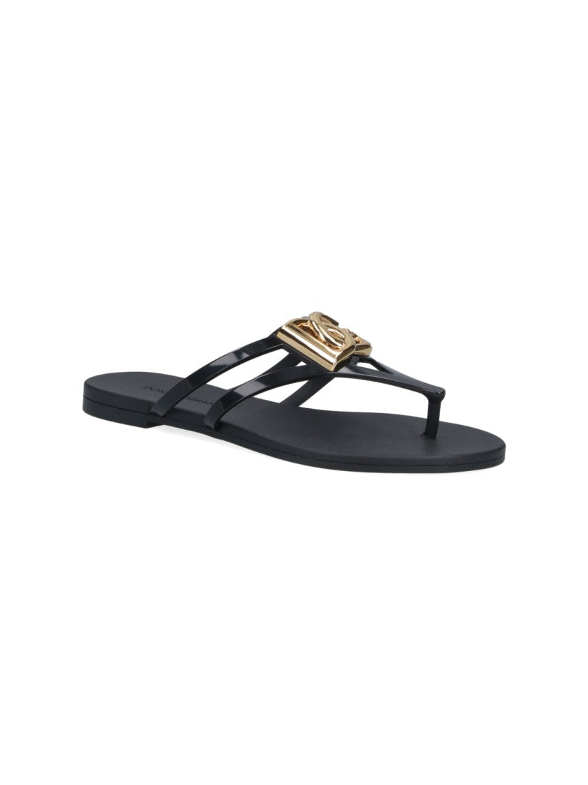 Dolce & Gabbana Dg Black Slip-On Rubber Thong Sandals