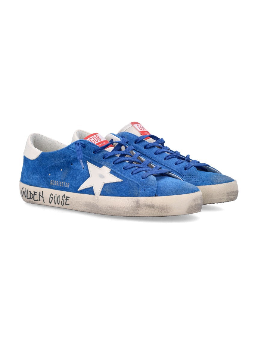 Golden Goose Distressed Blue Suede Low-Top Sneakers With Contrasting Elements